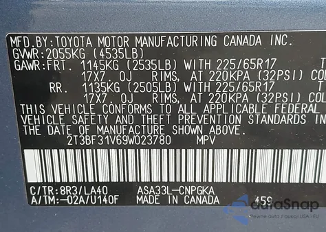 2009 Toyota Rav4 Limited from USA, damaged, VIN 2T3BF31V69W023780